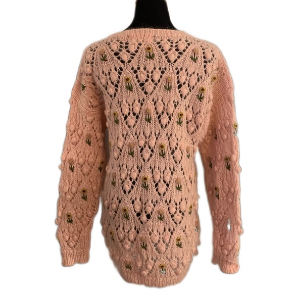 Chelsea Young SZ M Vintage Wool Mohair Blend Knitted Floral Pullover Sweater - Picture 4 of 10